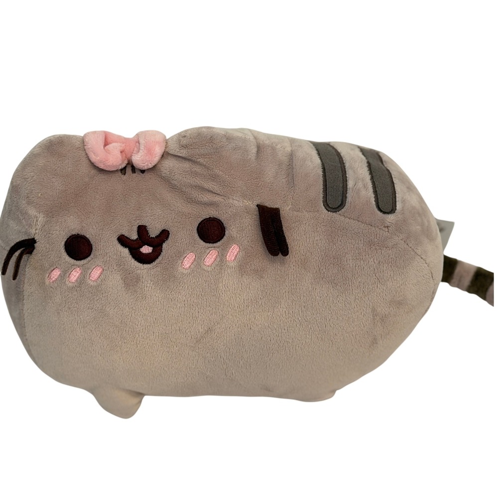 Gund Pusheen the Cat Grey Tabby Plush Stuffed Animal with Pink Bow 12" 4061489